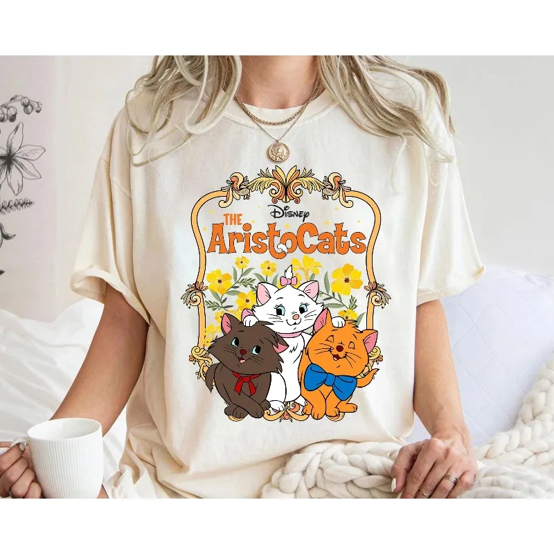 Disney's „Cat Adventure“-T-Shirt mit Charaktermotiv, Disney Mary Berlioz Toulouse T-Shirt, Sommerliches neues Unisex-Casual-Street-T-Shirt