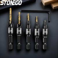 STONEGO 5Pcs Countersink Drill Bit Set Adjustable Drilling Tool Kit for Woodworking Chamfered Counter Sink Holes