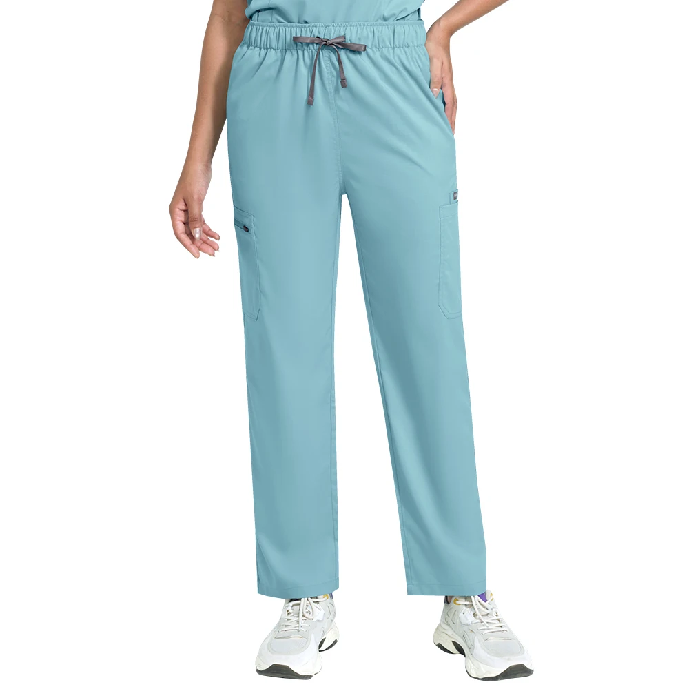고급 신축성 허리밴드 병원 바지 간호사 스크럽 바지 애완동물 미용 작업 바지 드로스트링 스트레이트 레그 치과 수술 바지