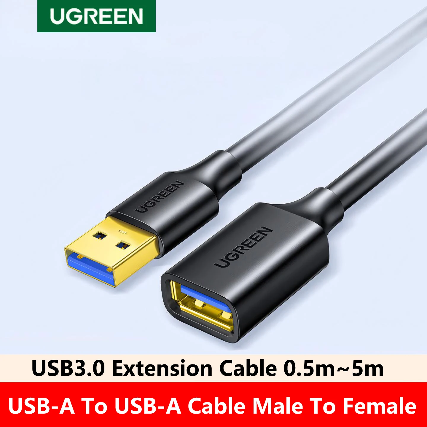 UGREEN Kabel przedłużający USB 3.0 A męski na żeński, przesyłanie danych 5 Gbps, do telefonu komórkowego, laptopa, komputera, kamery IP, dysku twardego, PC, TV Box, samochodu, 5 m