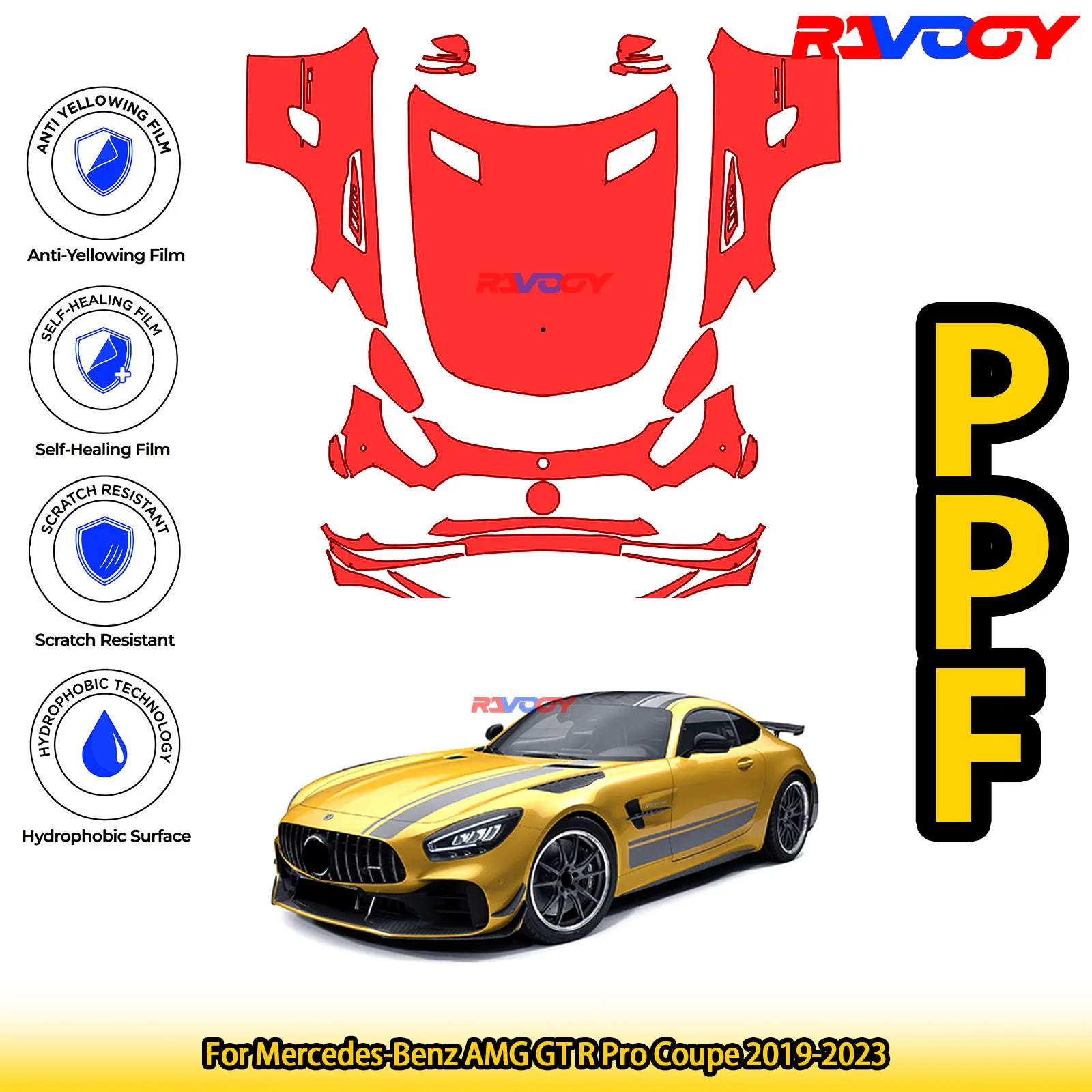 

For Mercedes-Benz AMG GT R Pro Coupe 2019-2023 Glossy Matte Black Precut front PPF Kit Paint Protection Film