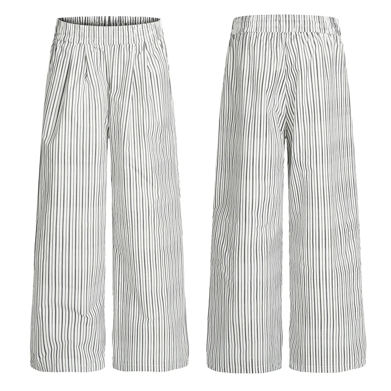 

New Spring Autumn Men Casual Pants Korean Style Striped Contrast Color Bottom Elastic Waist Wide Leg Fashion Male Trousers