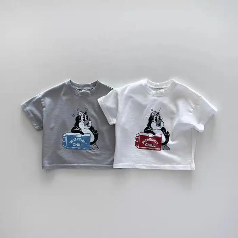 

2026 Summer New Baby Short Sleeve T Shirts Boys Cartoon Print Tee Toddler Girls Cotton Cute T Shirts Children Clothes
