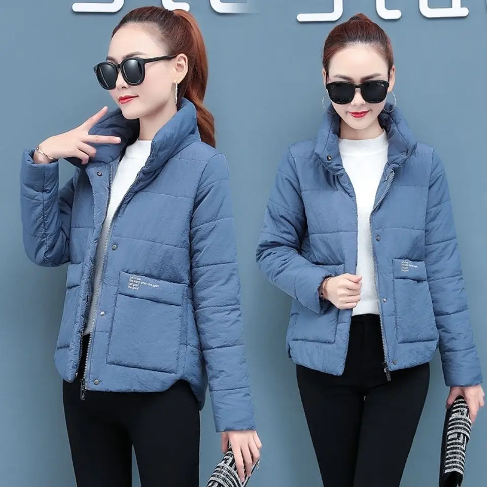 Women Winter 2023 New Cotton-padded Jacket Short Frosted Fabric Winter Bread Suit Korean Version of Plus Size Stand Collar