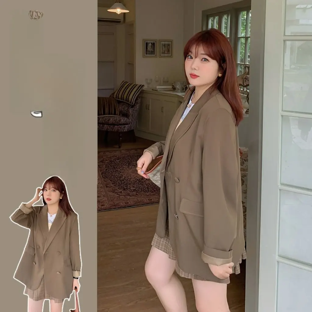 เสื้อสูทผู้หญิงไซส์ใหญ่ 60.00 กก.-175.00 กก. ทรงหลวม สไตล์สลิมฟิต สำหรับสาวอวบ รุ่นใหม่ล่าสุดสำหรับฤดูใบไม้ร่วง