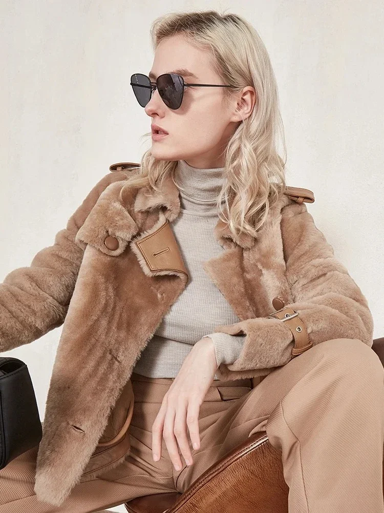 جديد إمرأة ميرينو الأغنام الفراء الحقيقي سترة جلدية حقيقية معطف الفرو الحقيقي الشتاء سترة بطانة سميكة الدافئة الفراء الطبيعي سترة الإناث #4