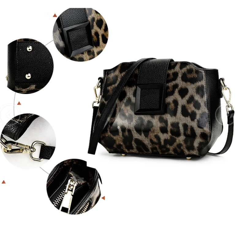 Aidrani Fashionable leopard print single shoulder diagonal cross women\'s bag, round mini cowhide bag