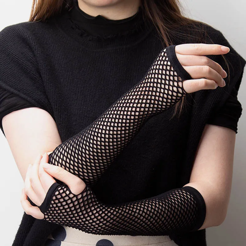 New Fashion Long Black Fishnet Gloves Women Fingerless Gloves Girls Beautiful Dance Gothic Punk Rock Costume Fancy Sexy Gloves