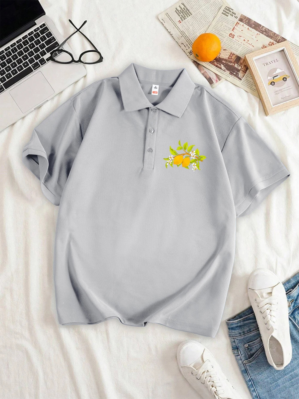 Dolce Vita Lemon Fruit Amalfi Coast Print Polo Shirt Women Basics Soft Breathable Revers Shirts All-Match Trendy Woman Clothes