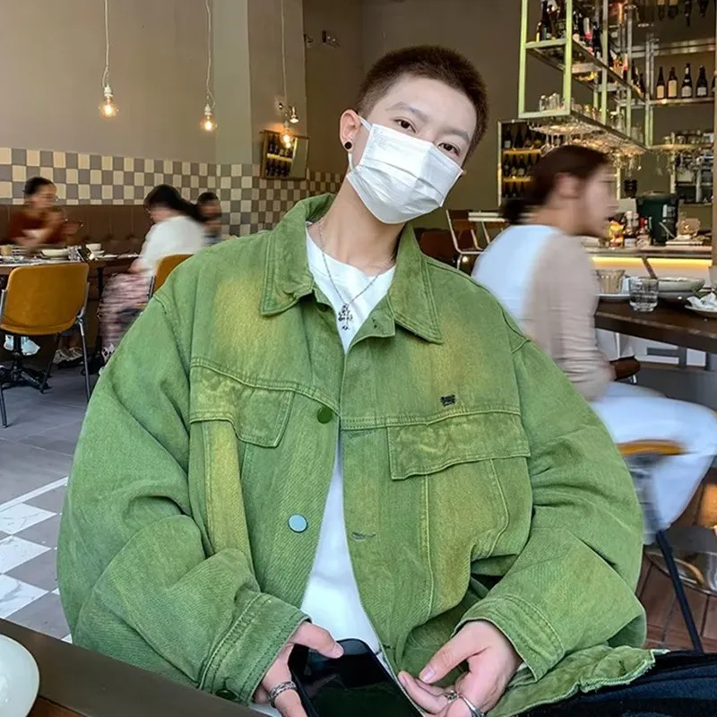 

Bla adient Oversize American Sle Jaet for Men Autumn Spring Vintage Loose Fit Youthful Pure Color No Ironing Required