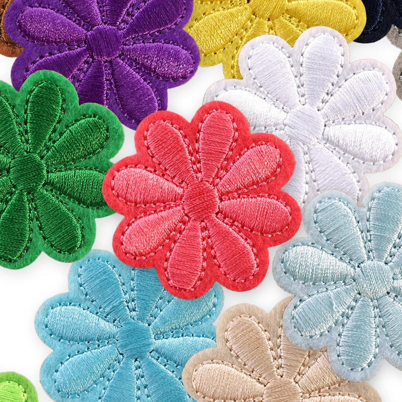 21 Stück Mix farbige Blumen-Aufnäher zum Aufbügeln für Kleidung, bestickt, zum Aufnähen, Patches, niedliche Stoffe, Mädchen, Kinder, Packung, DIY-Aufkleber – Detail 5