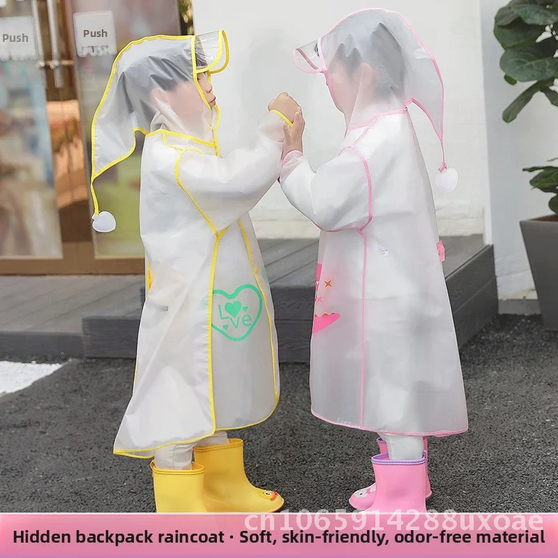 

Children's Transparent Raincoat with School Bag Cartoon Design for Boys And Girls Kindergarten to Primary School Sizes S-XXXL