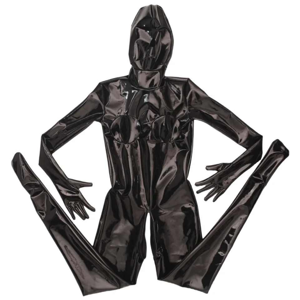 Women Lady Sexy Full Cover Bodysuit Slim Tight Fitting Stage Show Jumpsuit Glossy Stylish