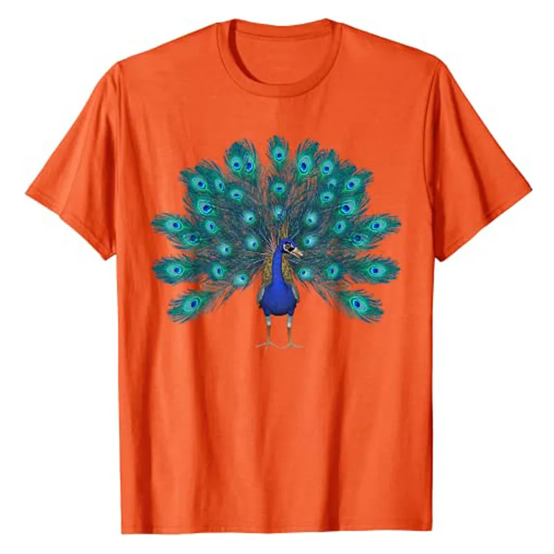 Blue Peacock Print T-Shirt Teal Feathers Aesthetic Clothes Peacock-Lover Graphic Tee Tops Short Sleeve Blouses for Adults Kids