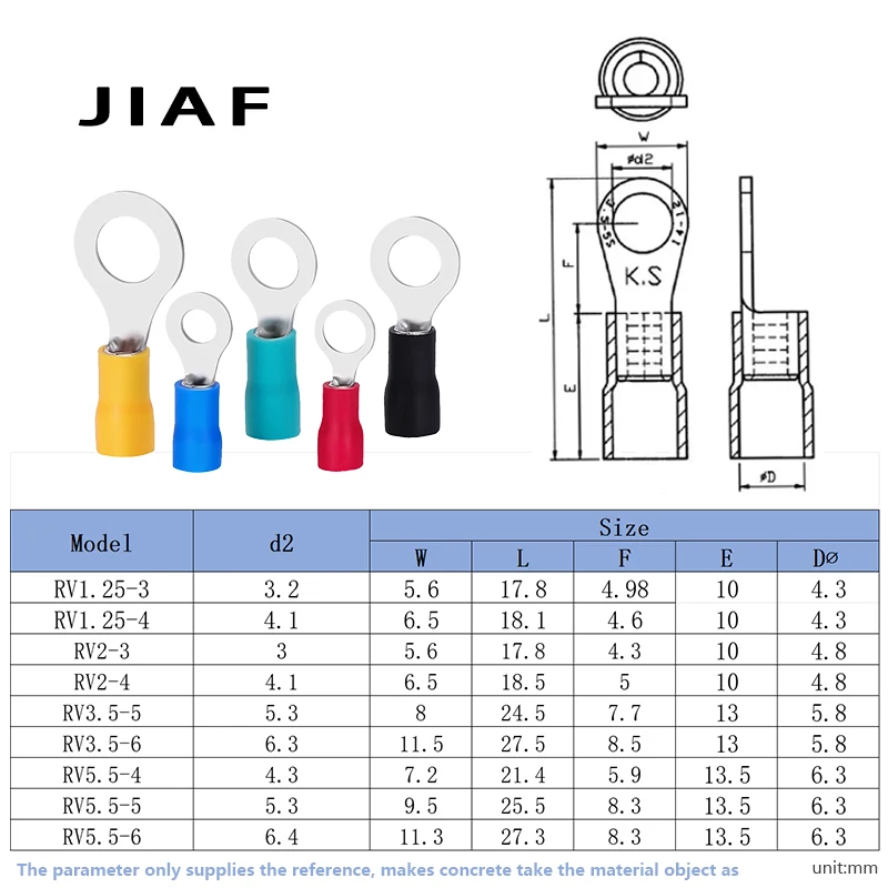 100PCS Ring Crimp Terminal RV1.25/3.5/5.5 Pre-insulated Ferrules Lugs  Electrical Crimp Terminal RV1.25-5.5 Cable Wire Connector