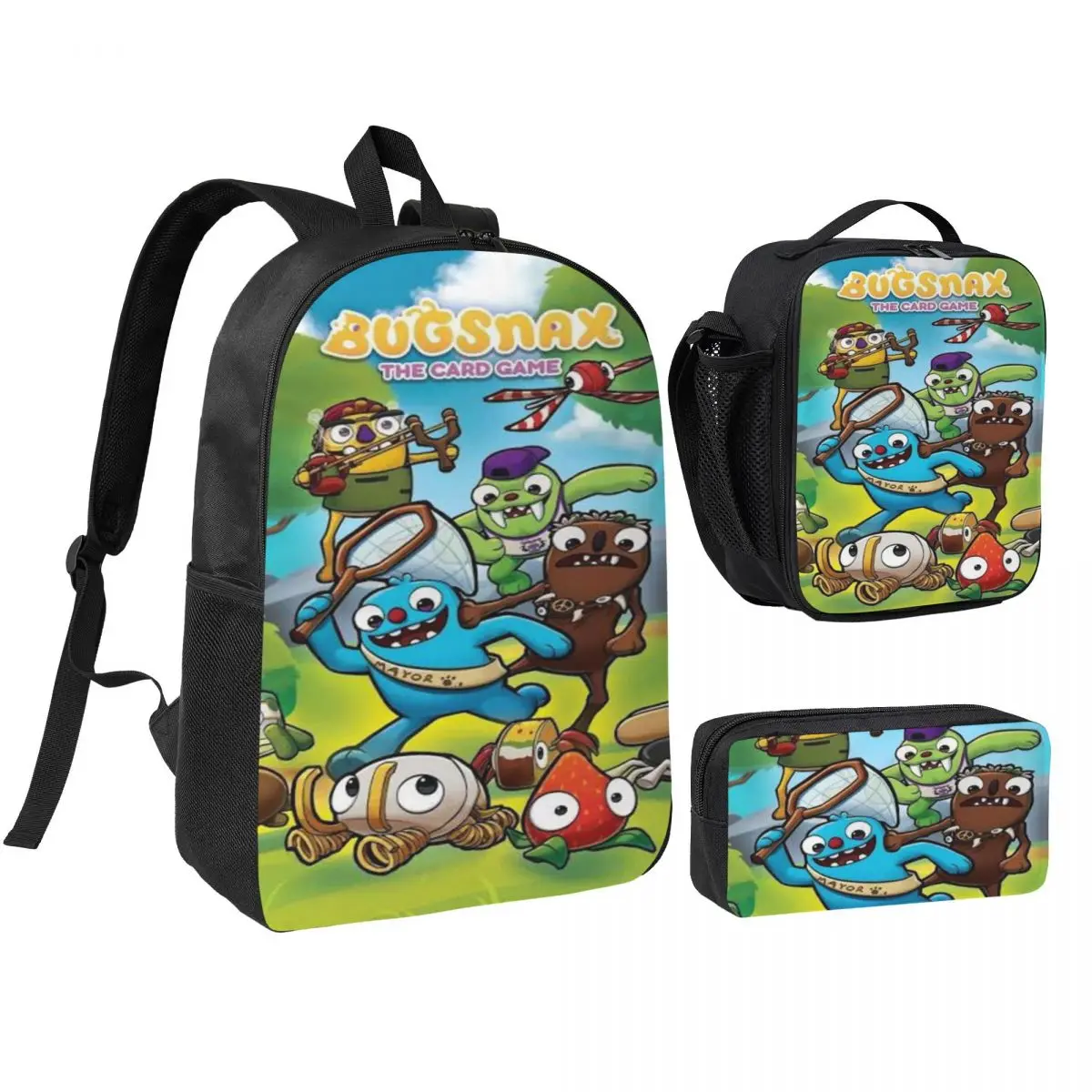 3Pcs Bugsnax School bags Set for Boy Girl Pencil Boxes Backpack Sets with Lunch Box For School Students Daypack