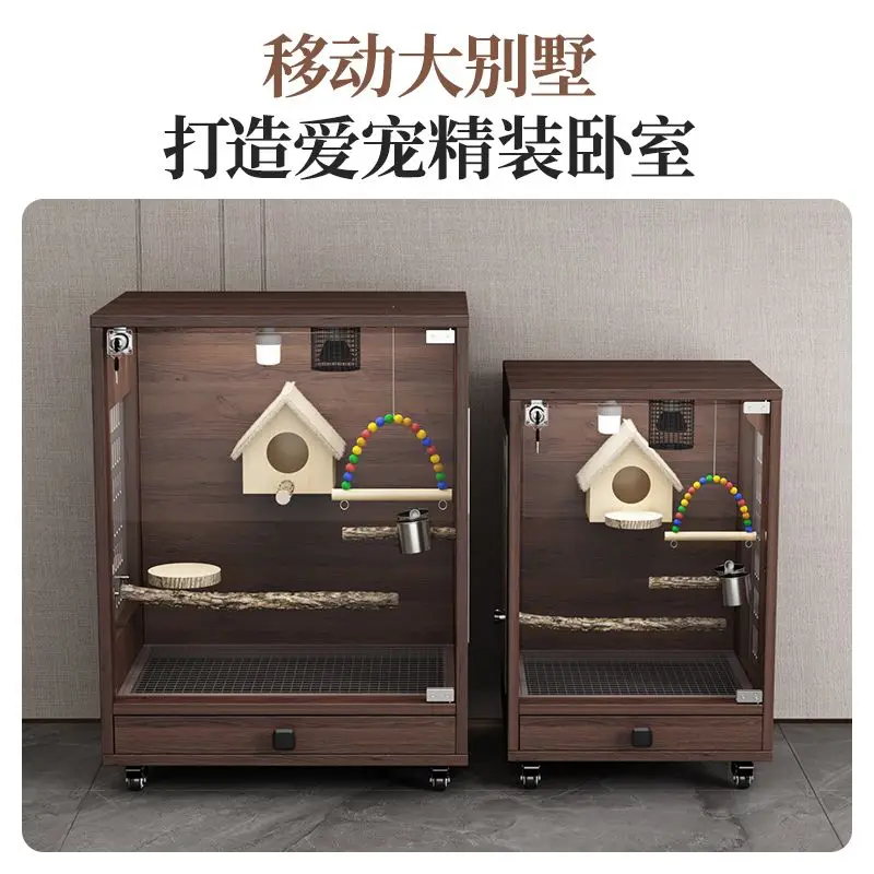Parrot Bird Cage Tiger Skin Bird Villa House Large View With Toilet Drawer Constant Temperature Young Bird Feeding Box