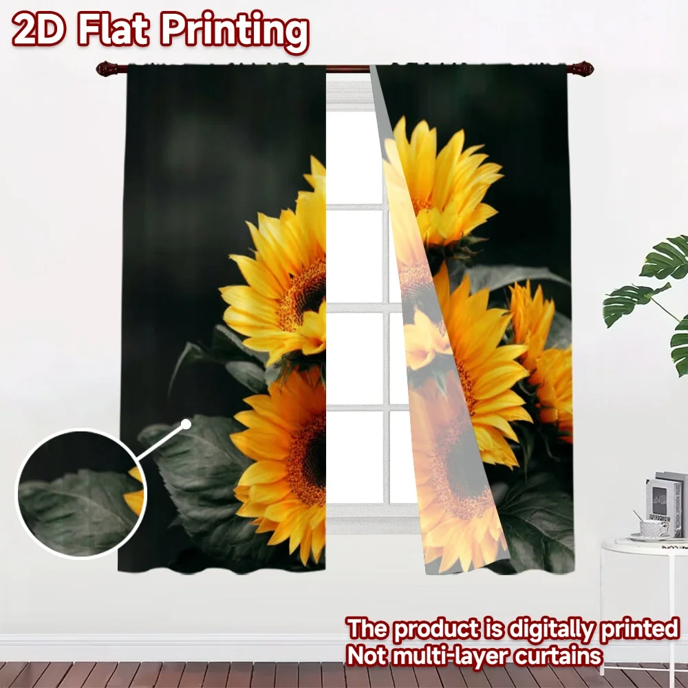 2D flat printing 2pcs Curtain Window Treatment Curtains Bright Sunflower Blooms Digital Printed Polyester Drapes All Season