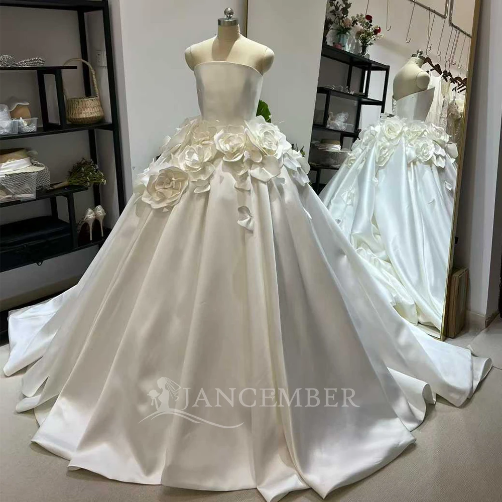 Court Train Customized Luxury Strapless Boho Wedding Dresses Sleeveless Ball Gown Lace Up Back Bridal Gowns свадебное