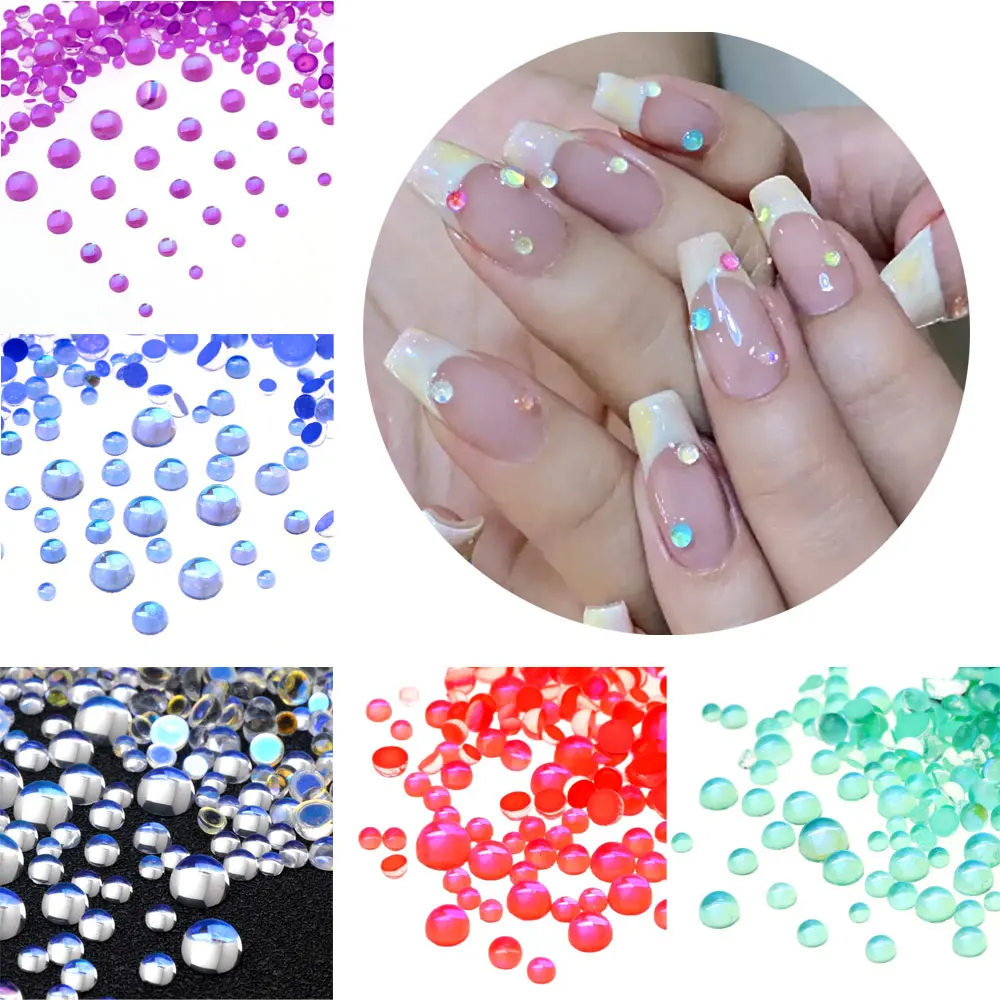 

Nail Rhinestone Mermaid Crystal Glass Bead Iris Mixed Color Transparent Mini Bubble Size Round Flat Diamond DIY Accessories