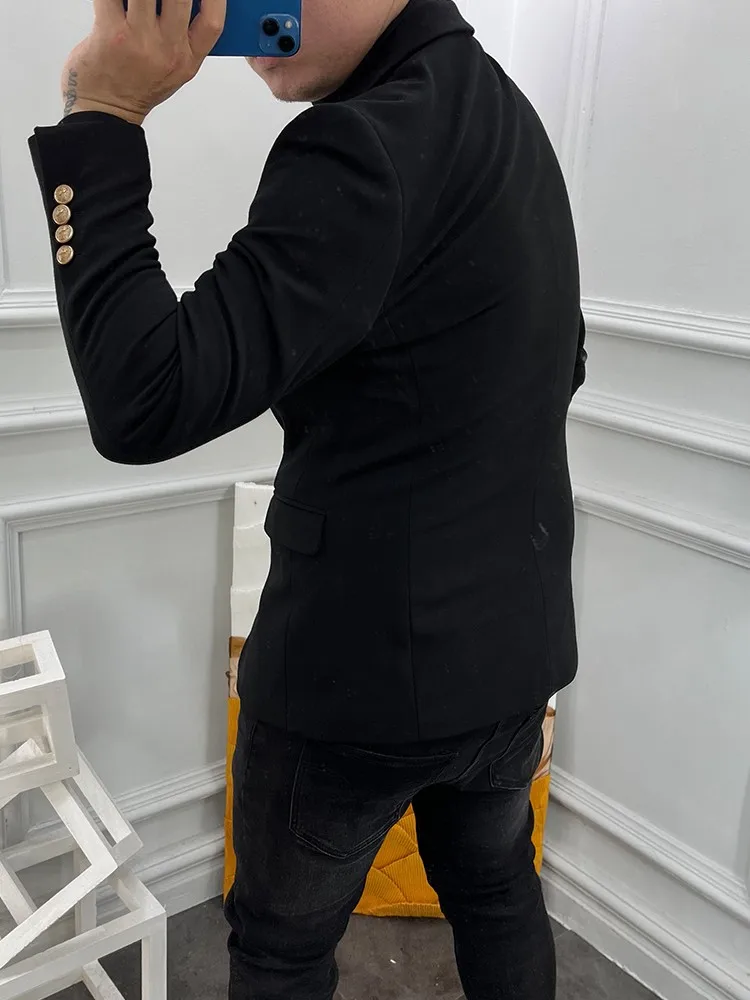 Veste noire trempée décontractée pour hommes, blazer de bureau coupe couvertes, vestes de créateurs à simple boutonnage, haut d\'affaires, mode de