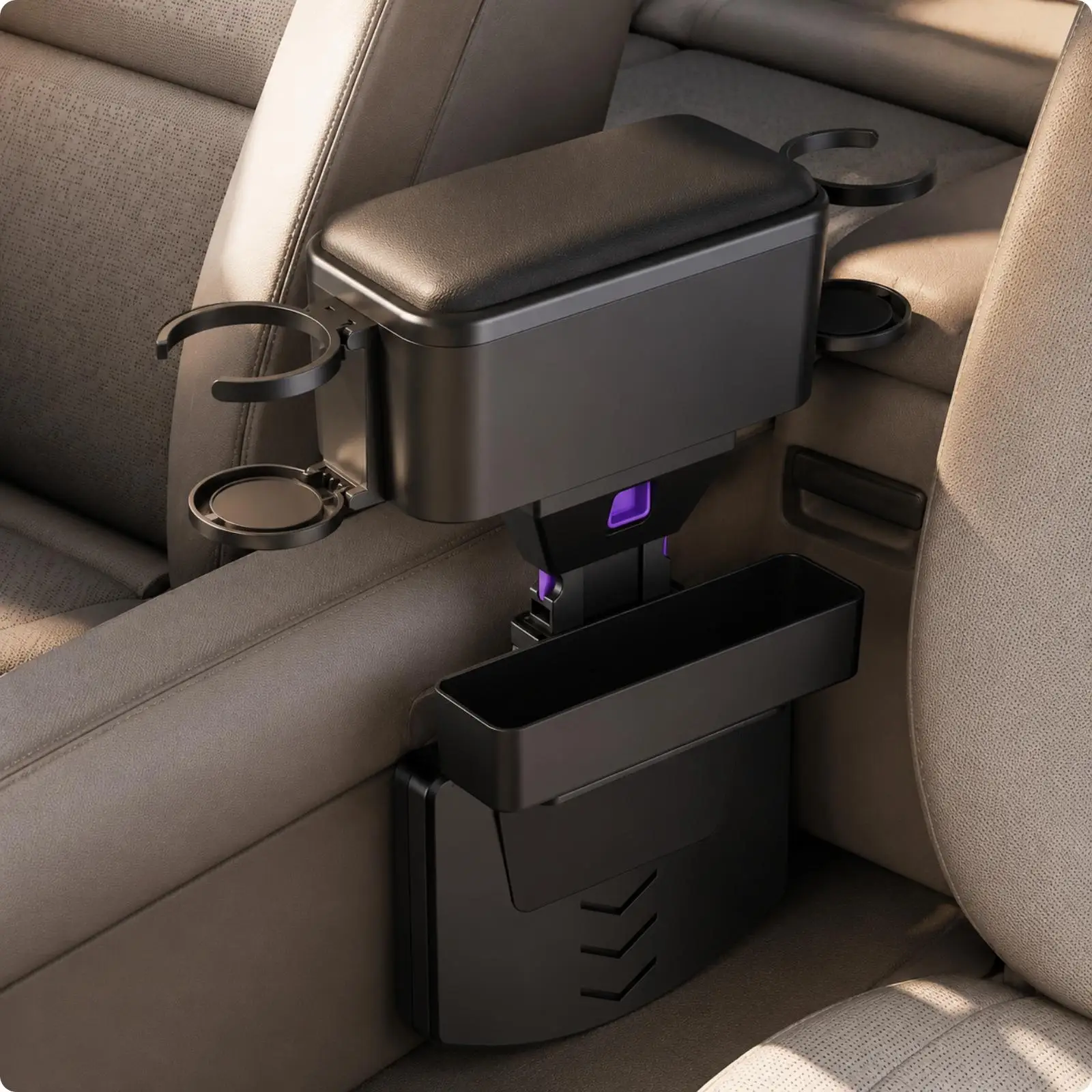 Car Armrest Storage Box with 360 Degree Rotating Design and Cup Holders for Ford Fusion Seat Gap Organizer