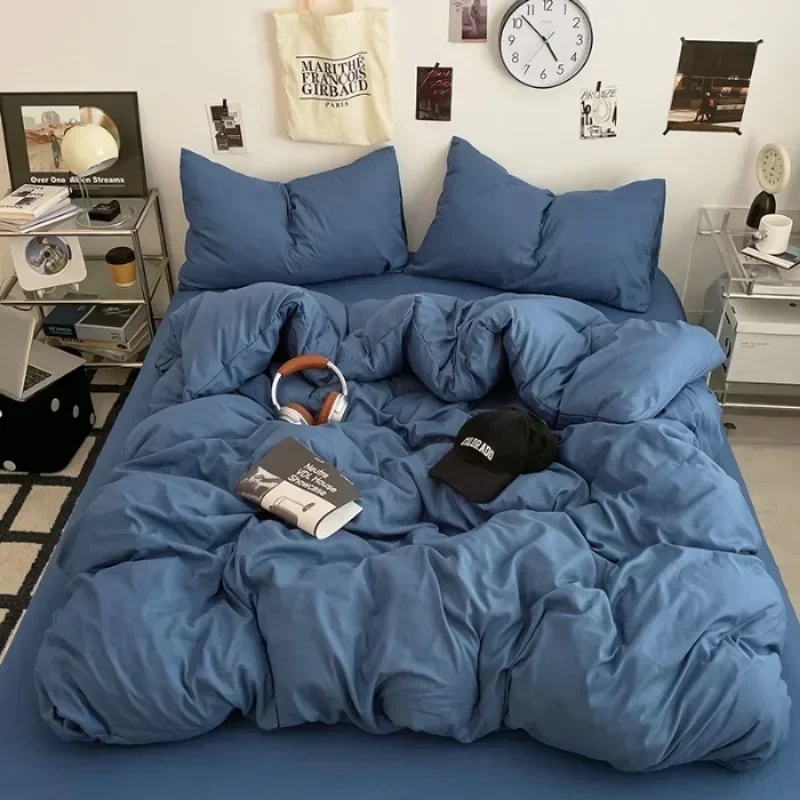 class A can sleep naked washed cotton solid color sheets student dormitory simple double-spell four-piece bedding