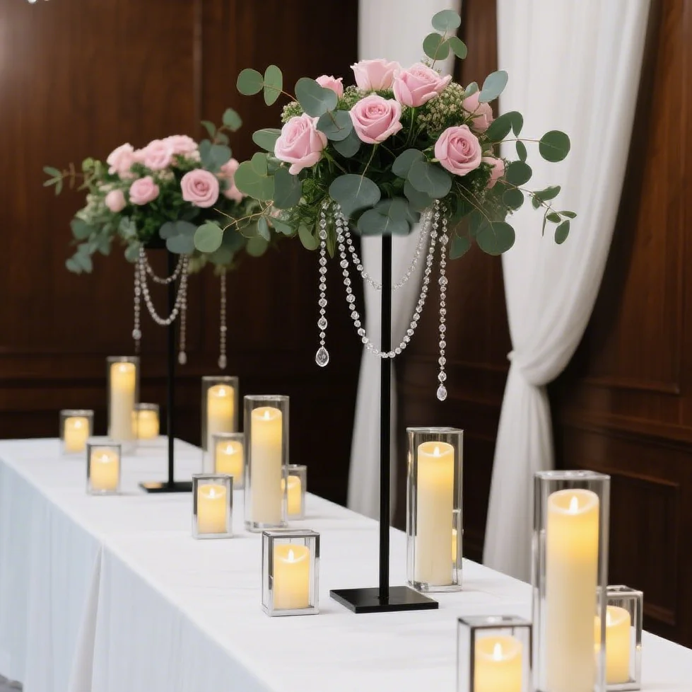 

10pcs 60-120cm)Table Top Chandelier Centerpieces Acrylic Crystal Flower Pedestal Stand for Wedding Decoration