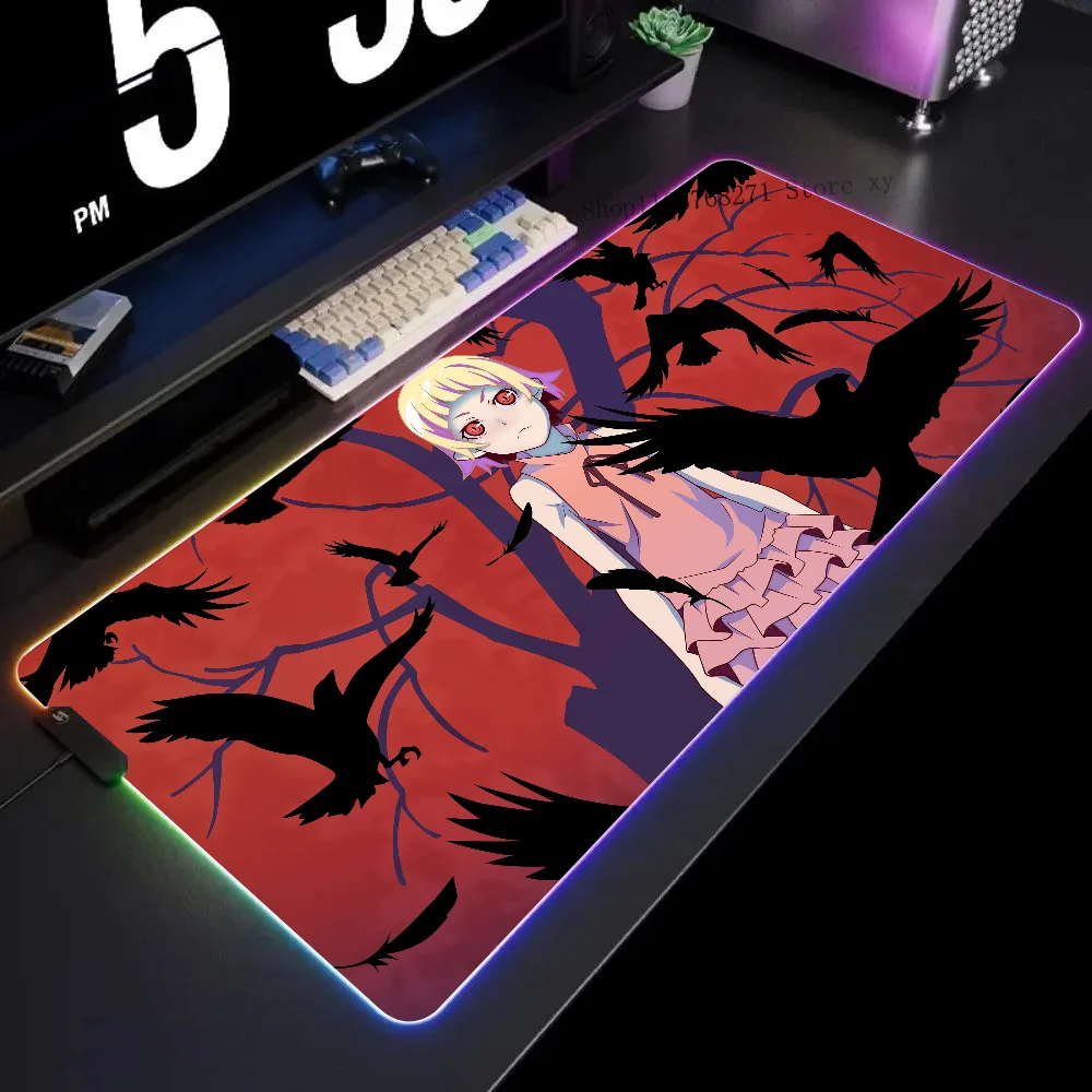 

Anime Shinobu Oshino Monogatari Series Mousepad XXL RGB Gaming Mouse Pads HD Black Gamer Accessories Large LED