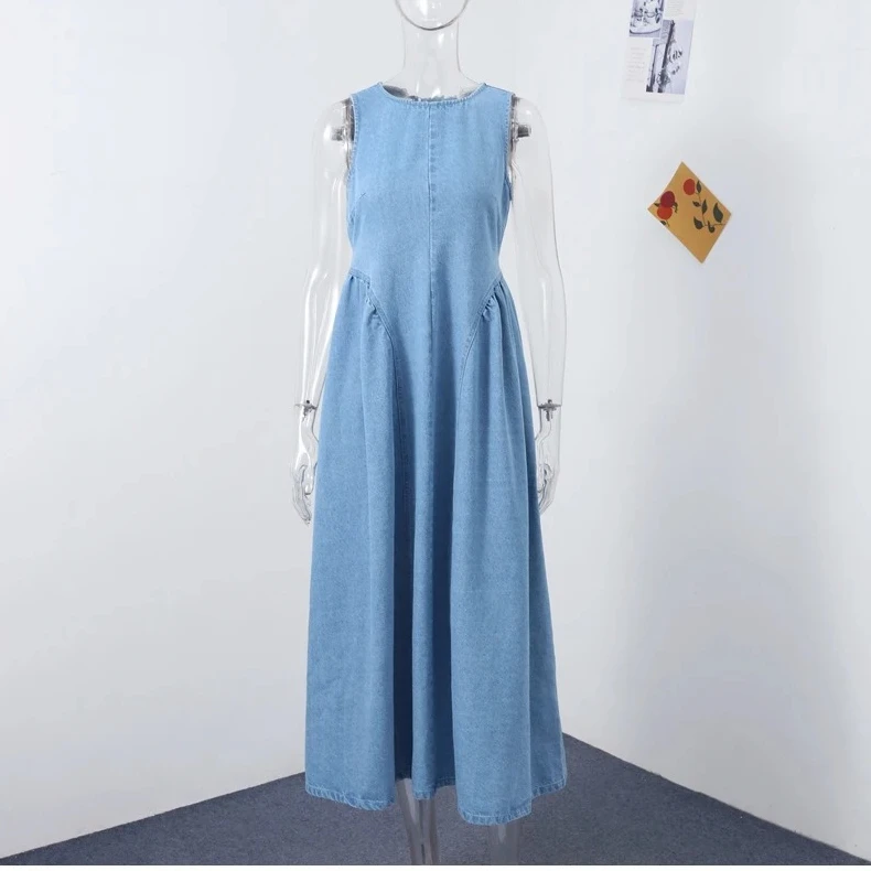 

Весеннее женское сексуальное джинсовое платье со шнуровкой и открытой спиной — платья трапециевидной формы без рукавов с высокой талией и круглым вырезом, шикарные женские уличные халаты