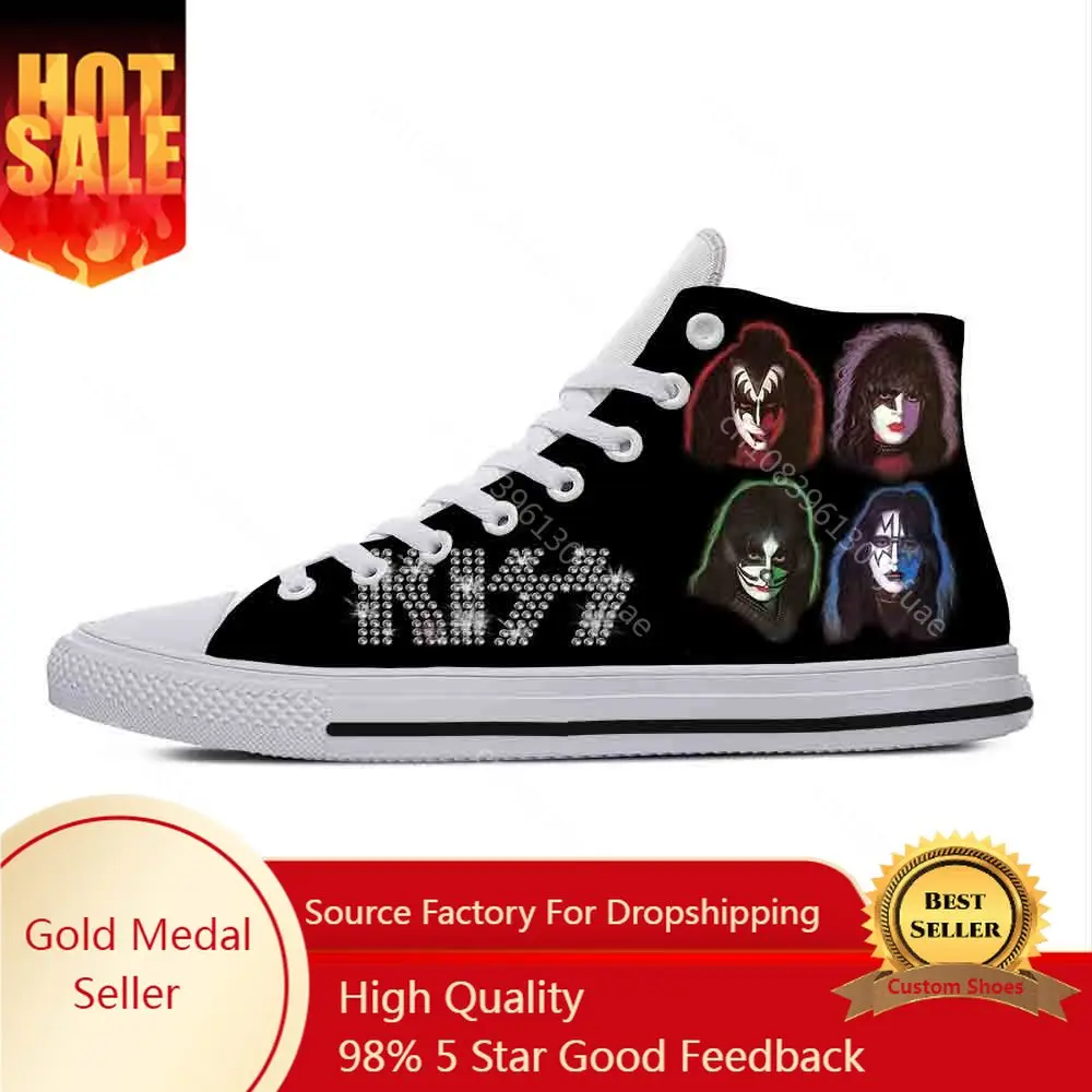 Heavy Metal Rock Band Music Singer Kiss Fashion Casual Cloth Shoes High Top Lightweight Breathable 3D Print Men Women Sneakers