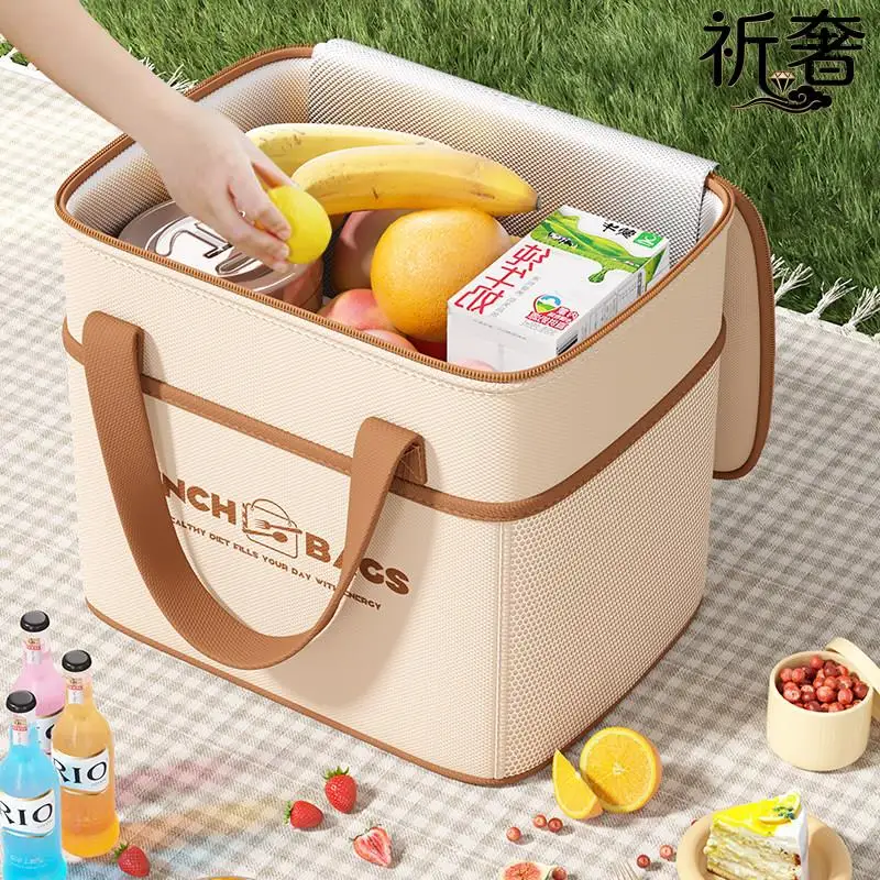 大容量ピクニック保冷バッグ-アウトドア-厚手アルミ箔製ハンドバッグ-春のお出かけ-キャンプに便利