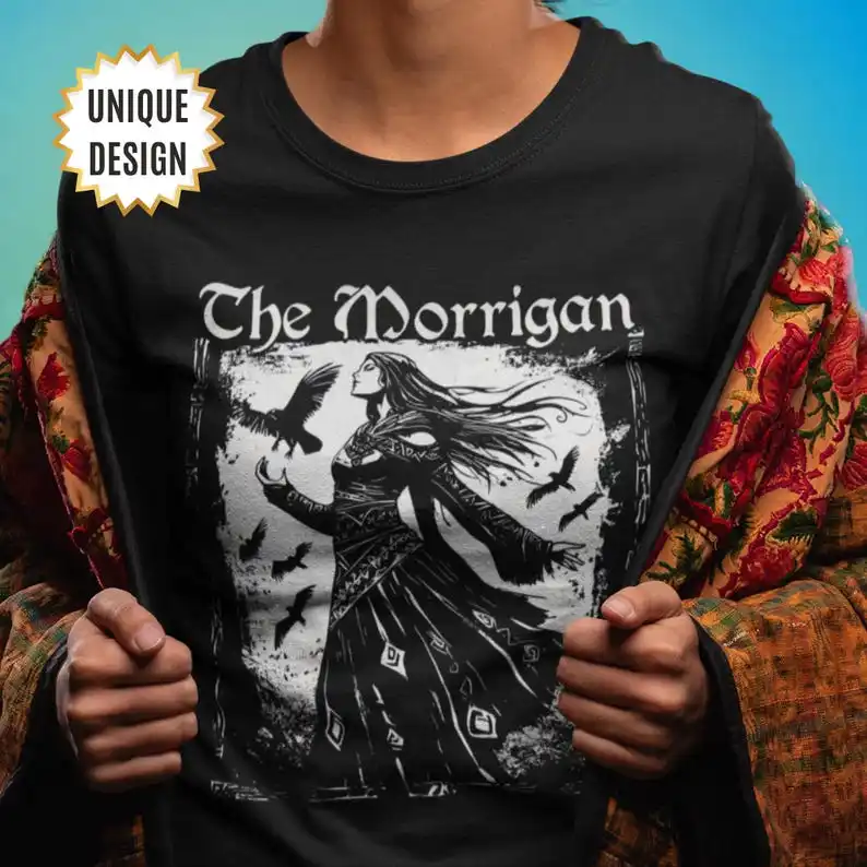 The Morrigan T-Shirt Witchy Celtic Goddess Shirt, Dark Feminine Pagan Tee, Raven Witchcraft Apparel, Wiccan Clothing T-shirt