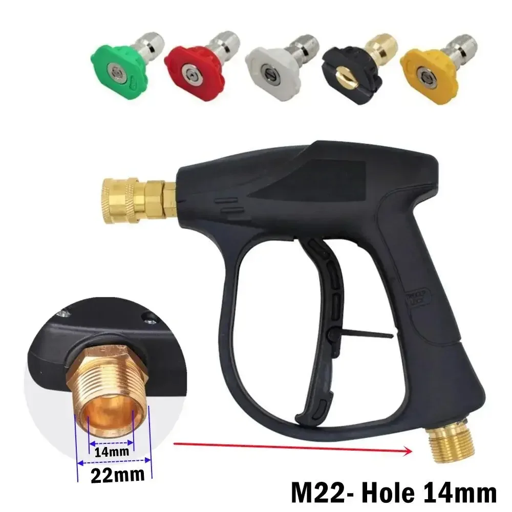 M22 14mm High Pressure Car Wash Gun With 5 Multi Angle 1/4 Quick Release Spray Nozzles Power Washing Replacement Hand Gun Set