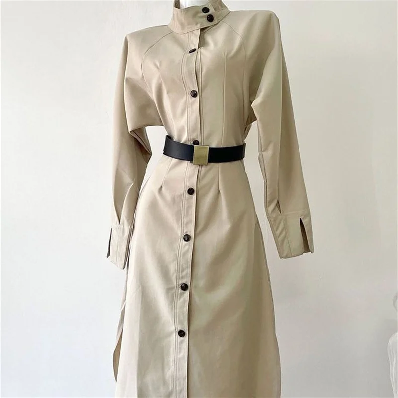 

Spring Summer Women Stand Collar windbreaker Jacket Ladies Solid Color Trench Jacket French Female Fashion Long Sleeves Outwear