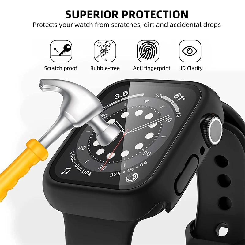 Custodia con protezione dello schermo in vetro temperato per Apple Watch Series 9/8/7/6/5/4/3/, custodia protettiva per PC rigida completa con paraurti sottile