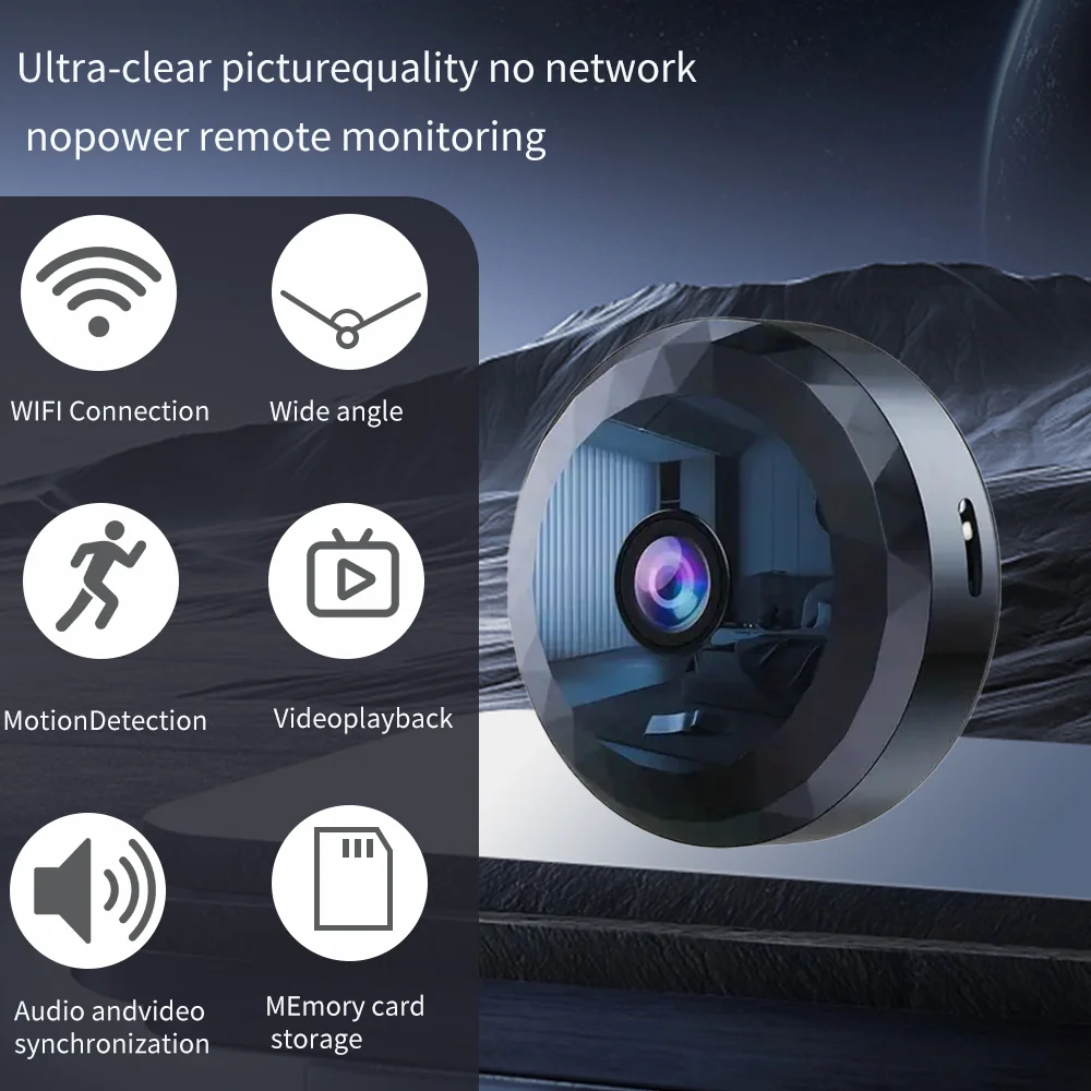 Smart Wireless Camera Black Mini Surveillance Camera WiFi Rechargeable Battery Long Standby Time Portable Security Protection Anti-Theft Magnetic Mount 360 ° Rotating bracket monitors every corner