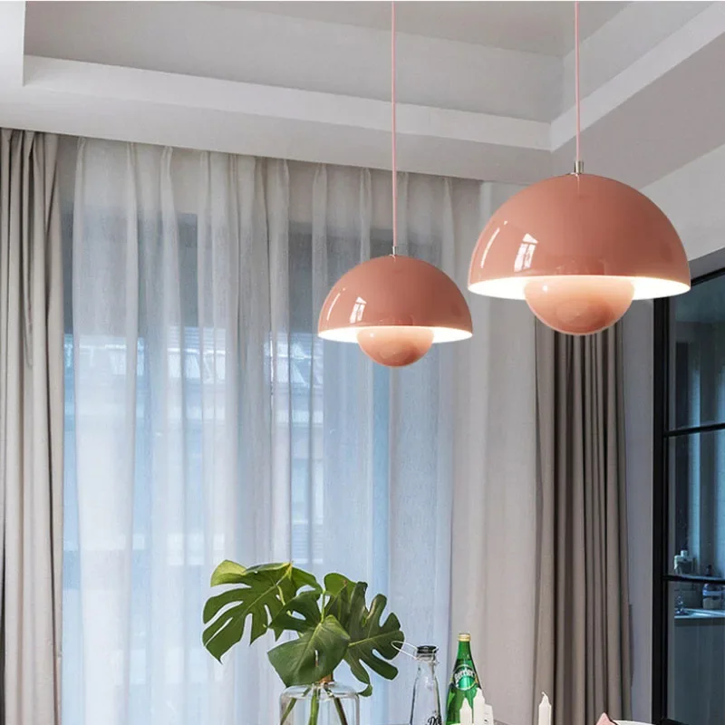 Nordic LED Pendant Light Danish Design Semicircular Colorful Hanging Lamp for Restaurant Dining Room Kitchen Decor Drop Lighting