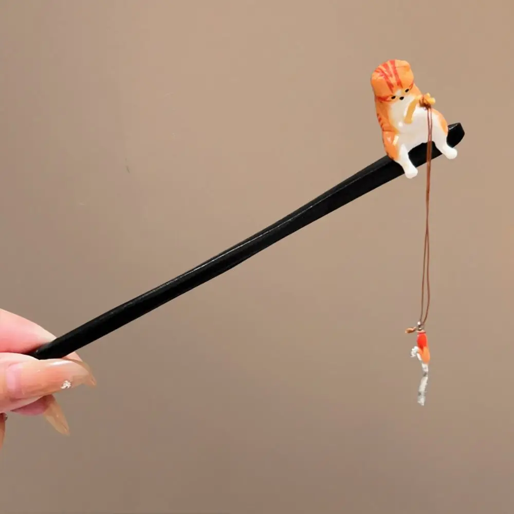 Retro Cat Fishing Wooden Hair Stick Tassel Black Sandalwood Hanfu Hairpin  Hair Sticks for Buns Chinese Style Hanfu Accessories - AliExpress 200000297