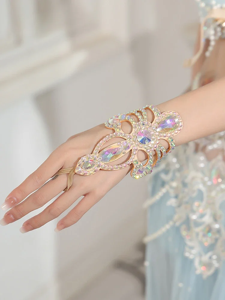Acessórios de roupas de dança do ventre feminino brilhante strass palco colar desempenho oriental tornozeleira brinco jóias