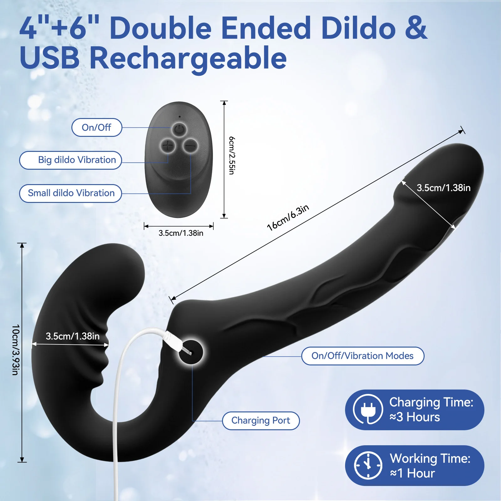 GAIWU 6 Inch & 4 Inch Strap On Double Sided Dildo 10 Strong Vibrating Anal Clitoral G Spot Vibrator Pegging & Lesbian Sex Toys - Image 3