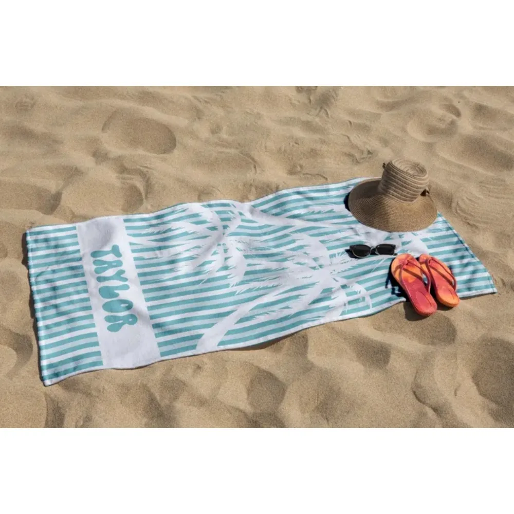 Personalized Beach Towels Palm Tree Striped Girls Trip Custom Beach Towel With Name Kids Pool Party Towel Family Vacation