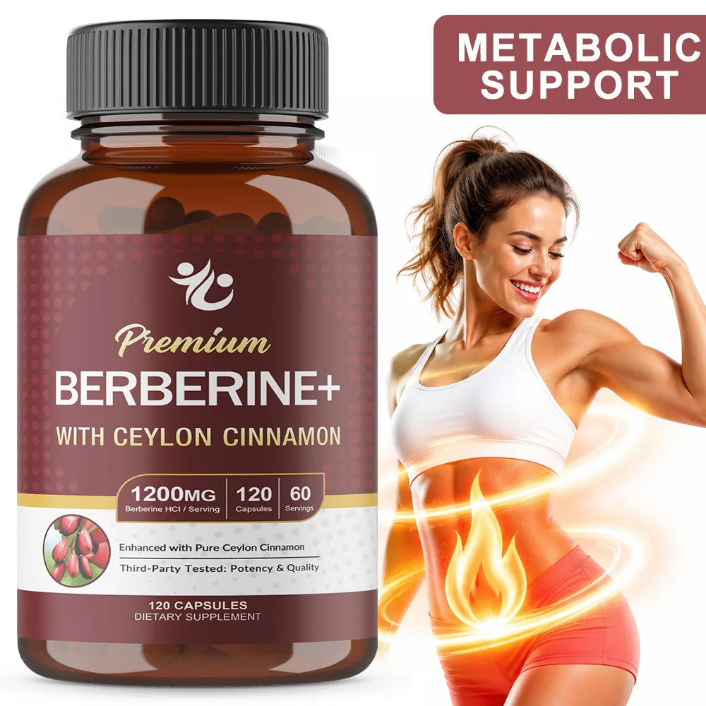 1200mg Berberine HCl Supplement Plus 100mg Ceylon Cinnamon - Supports Overall Health and Immune System, 120 Capsules
