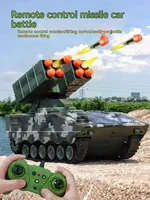 Genuine 2 4g Battle Tank Military Missile Launcher Electronic Acousto Optic Rc Toy Kids Shoot Bullets Model Tank Katyusha