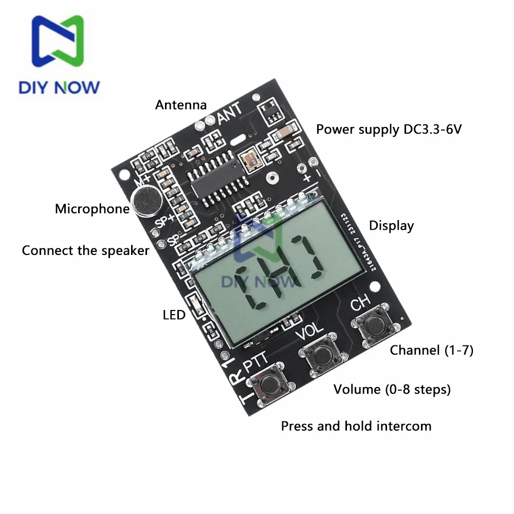 DC3.3-6V FM Walkie Talkie Circuit Board Transceiver Multifunction Module FM Transceiver Module 7 Frequency 27-480MHz Audio