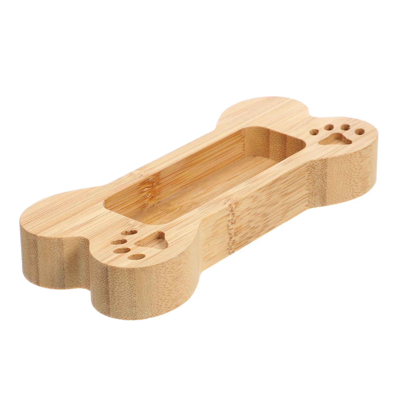 Bamboo Name Card Holder Dog Bone Card Display Organizer for Office Desk Cards Storage Container Smooth Finish