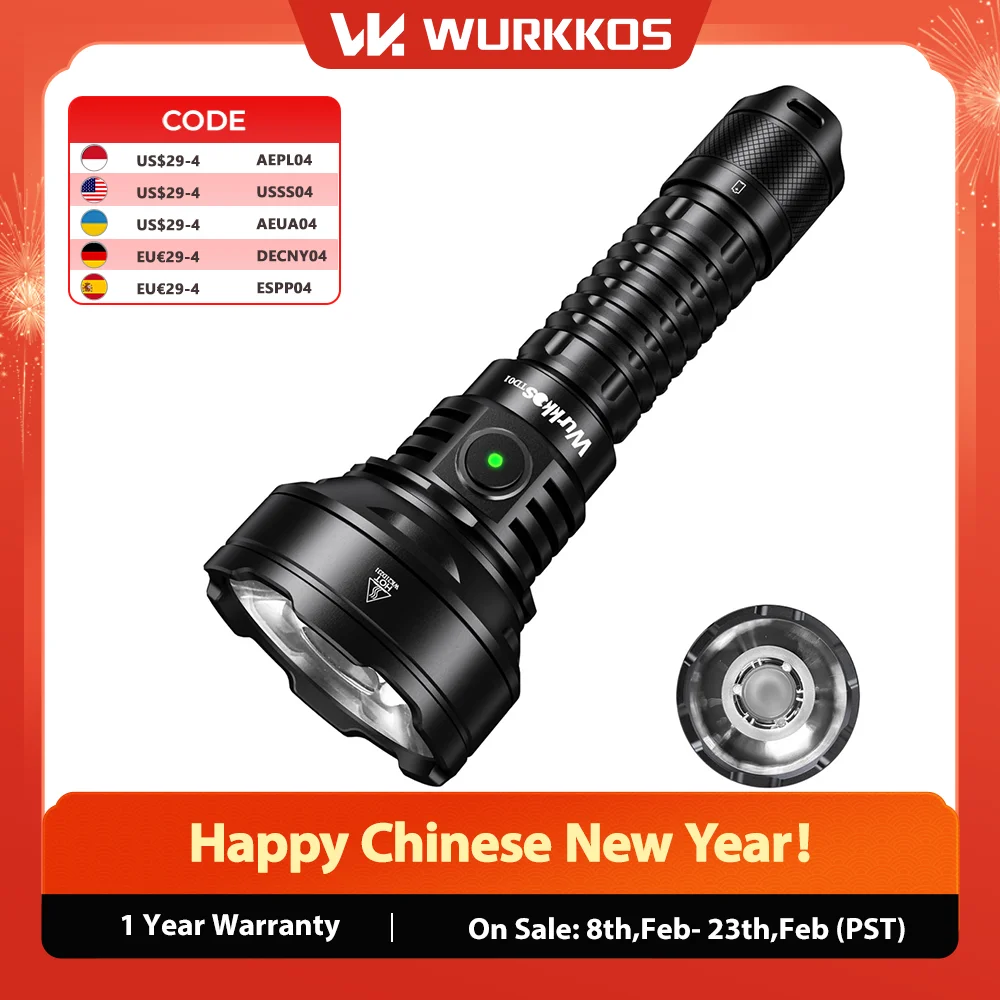 Wurkkos TD01 21700 torche tactique 2200LM lampe de poche Rechargeable haute puissance IPX8 torche LED 1039 mètres éclairage d'auto-défense
