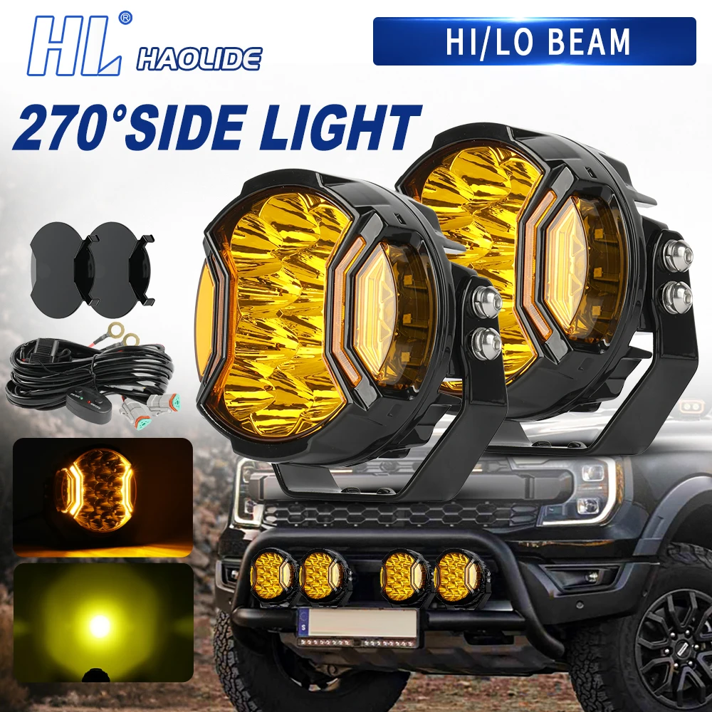 HAOLIDE 226W 7 Inch LED Driving Pods Lights Double Side Shooter Lighting with Amber DRL for ATV UTV SUV off-road use 12-36V
