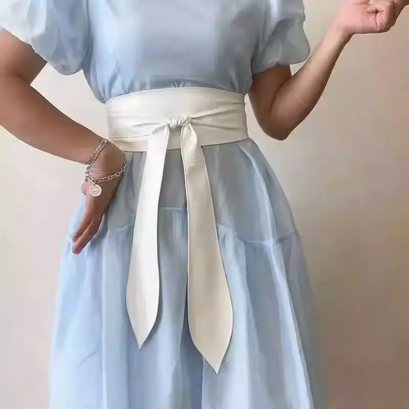 Cinturón de mujer suave y versátil de doble ancho con mariposa - cintas de lazo, extra - largo y corbata - capaz