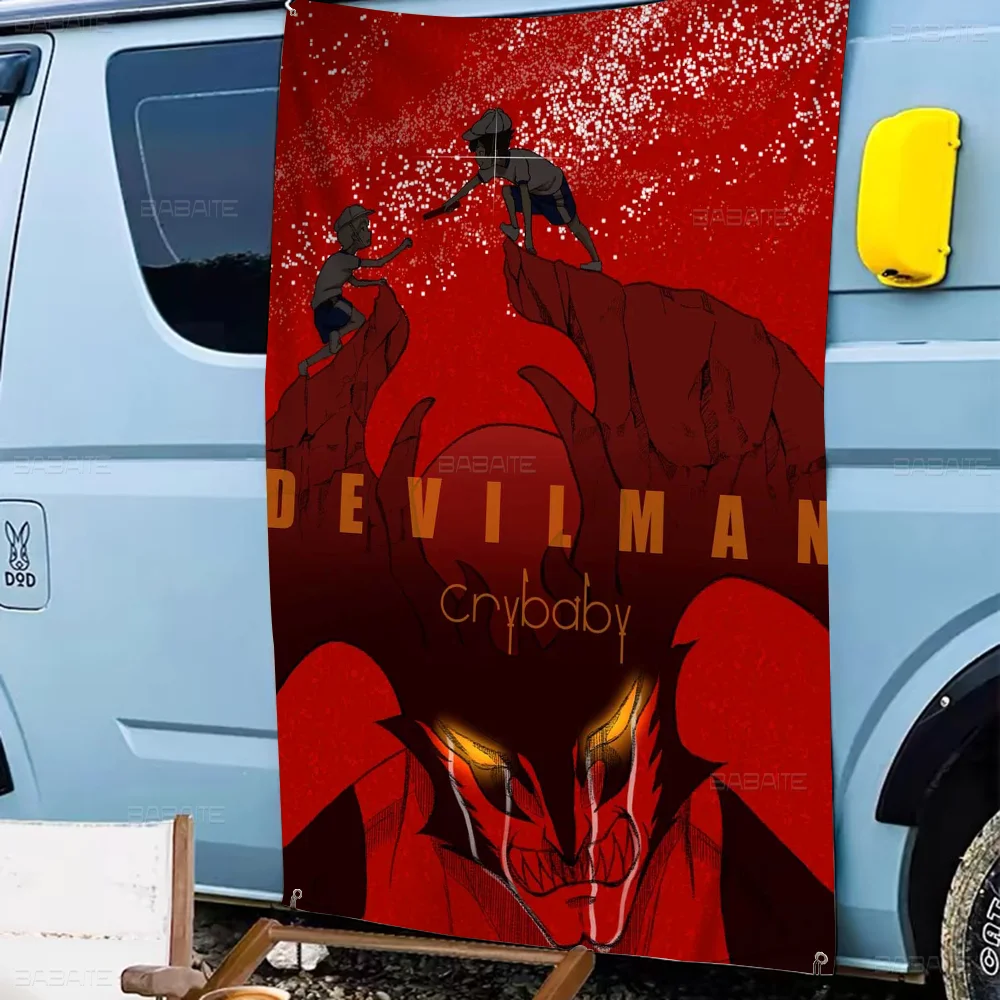 Devilman Crybaby Creative Pattern Hanging Flag Polyester Printed Banner Hand Pulled Flag